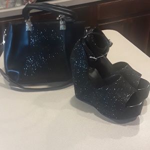 Black shimmer purse and shoe set